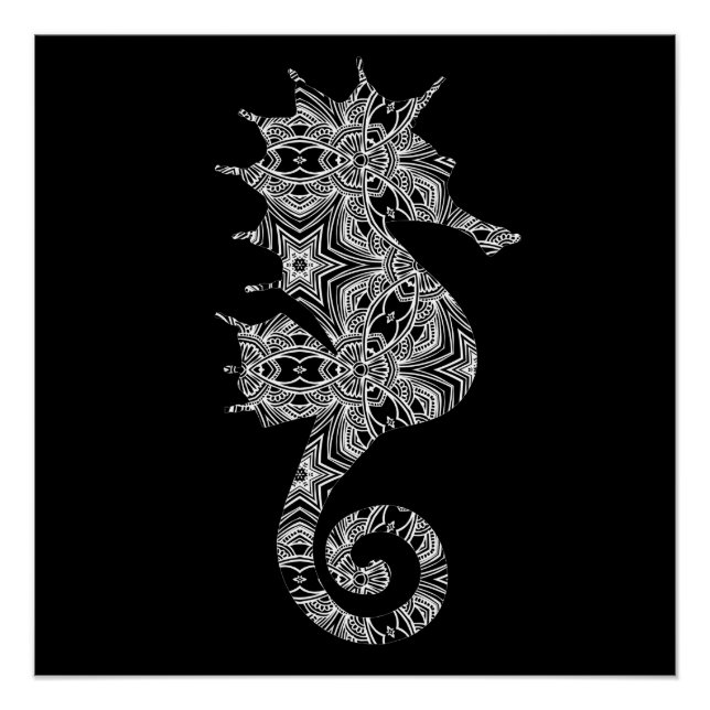Delicate Seahorse Art Page for adults to colour Poster (Front)