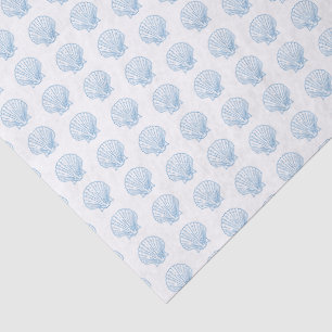 Delicate Seashell Patterned White Blue Tissue Paper