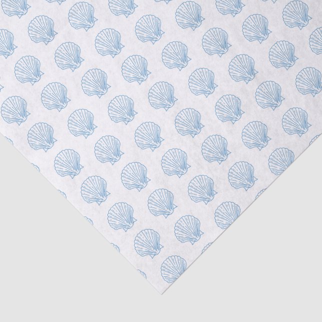 Delicate Seashell Patterned White Blue Tissue Paper (Detail)