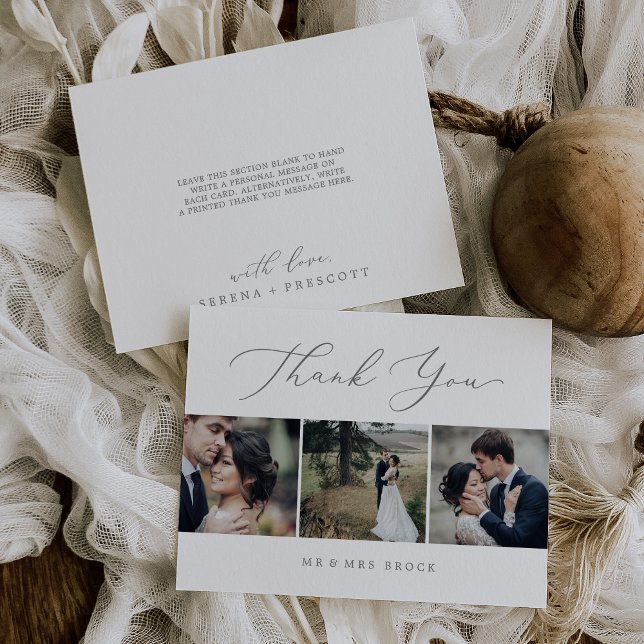 Delicate Silver 3 Photo Printable Thank You Card (Creator Uploaded)