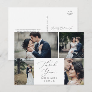 Delicate Silver 4 Photo Template Thank You Postcard