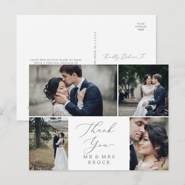 Delicate Silver 4 Photo Template Thank You Postcard (Front/Back)