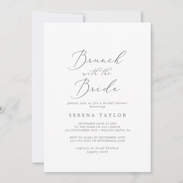 Delicate Silver Brunch with Bride Bridal Shower Invitation (Front)
