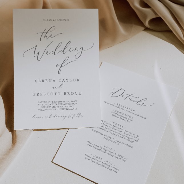 Delicate Silver Calligraphy All In One Wedding Invitation (Creator Uploaded)