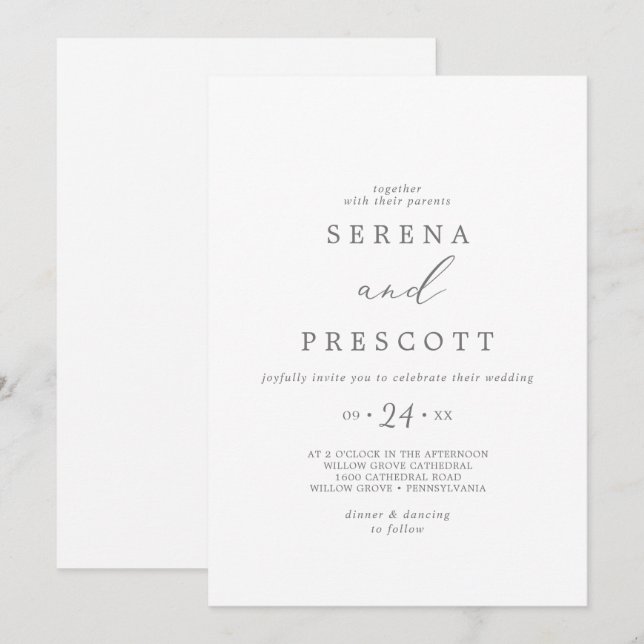 Delicate Silver Calligraphy Casual Wedding Invitation (Front/Back)