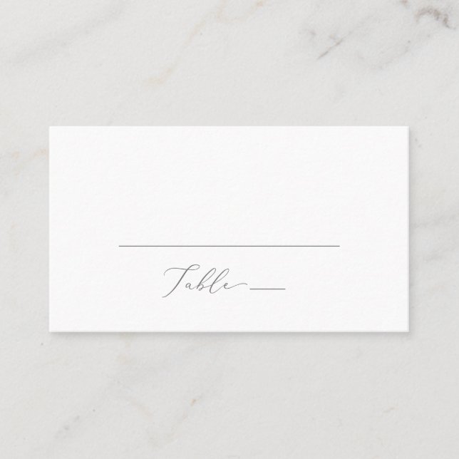 Delicate Silver Calligraphy Flat Wedding Place Card (Front)