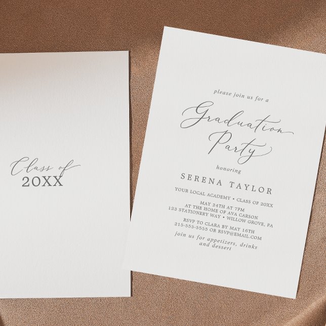 Delicate Silver Calligraphy Graduation Party Invitation (Creator Uploaded)