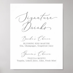 Delicate Silver Calligraphy Signature Drinks Sign