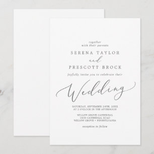 Delicate Silver Calligraphy Wedding Invitation