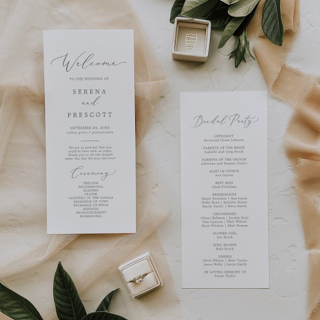 Delicate Silver Calligraphy Wedding Program Programme (Creator Uploaded)