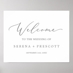 Delicate Silver Calligraphy Wedding Welcome Poster
