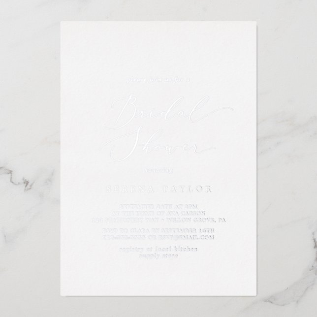 Delicate Silver Foil Calligraphy Bridal Shower (Front)