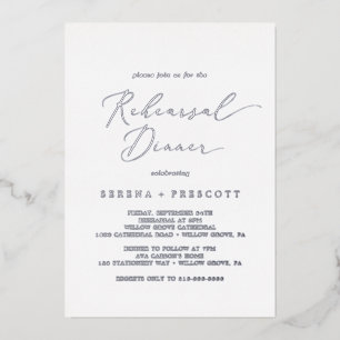 Delicate Silver Foil Calligraphy Rehearsal Dinner