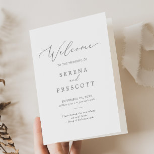 Delicate Silver Grey Elegant Simple Folded Wedding Programme