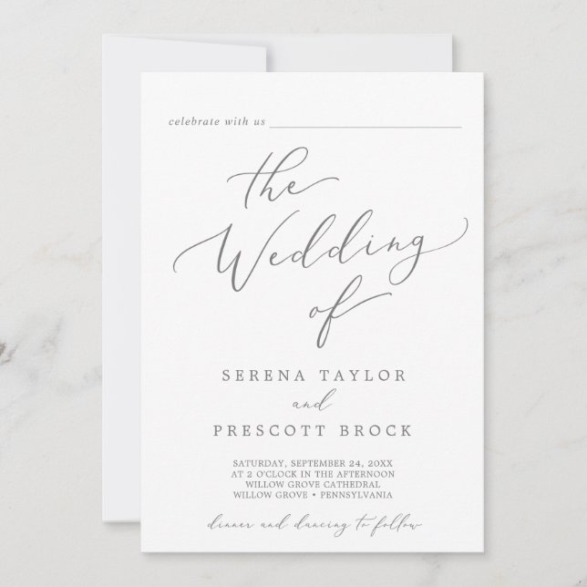 Delicate Silver Guest Name All In One Wedding Invitation (Front)