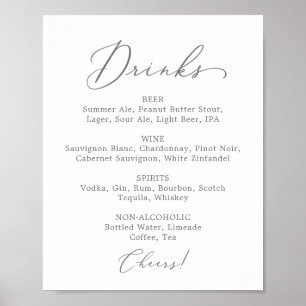 Delicate Silver Wedding Drink Menu Sign