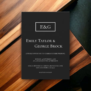Delicate Simple Black And White Monogram Wedding Invitation
