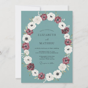 Delicate Slate Anemone Wreath Wedding Invitation