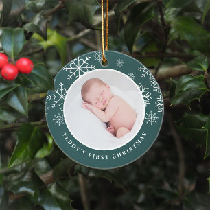 Delicate Snow Baby's First Christmas Photo Ceramic Tree Decoration