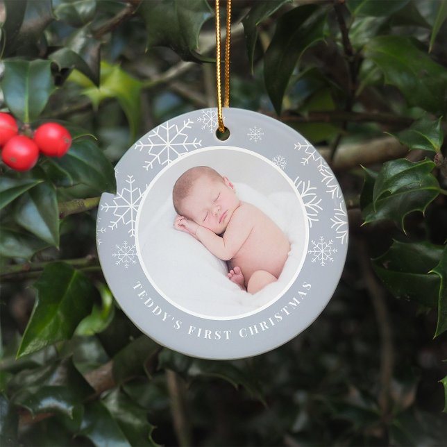 Delicate Snow | Baby's First Christmas Photo Ceramic Tree Decoration (Creator Uploaded)
