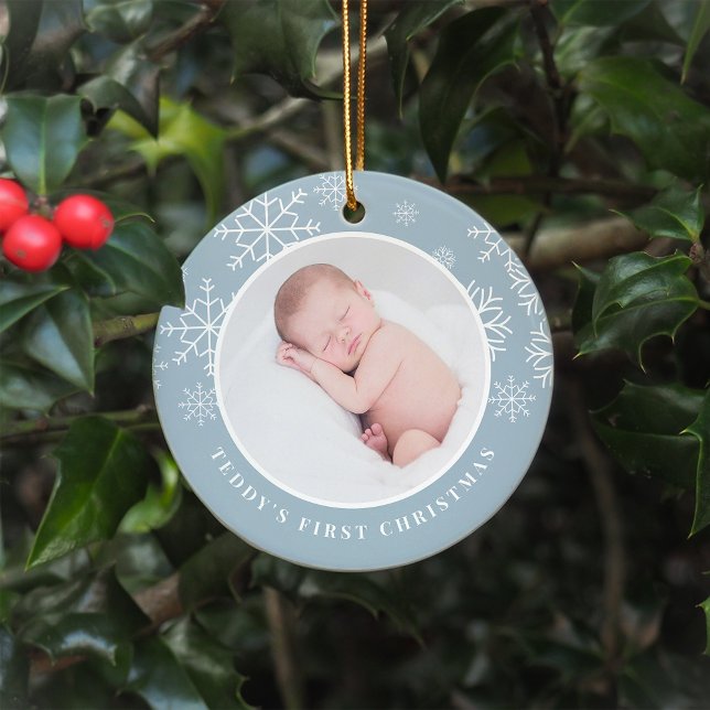 Delicate Snow | Baby's First Christmas Photo Ceramic Tree Decoration (Creator Uploaded)