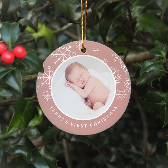 Delicate Snow | Baby's First Christmas Photo Ceramic Tree Decoration (Creator Uploaded)