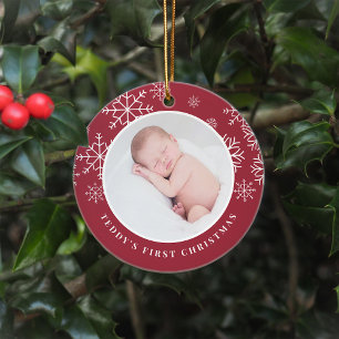 Delicate Snow   Baby's First Christmas Photo Ceramic Tree Decoration