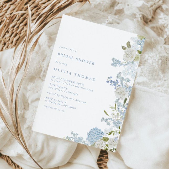 Delicate Soft Blue Floral Bridal Shower Invitation (Creator Uploaded)