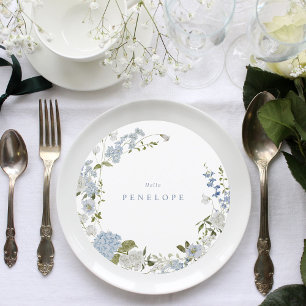 Delicate Soft Blue Floral Wreath Personalised Menu