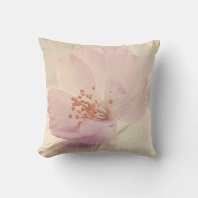 Delicate Soft Pink Cherry Blossom Flower Cushion (Front)