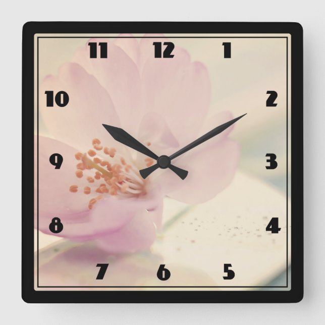 Delicate Soft Pink Cherry Blossom Flower Square Wall Clock (Front)