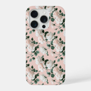 Delicate Soft Pink Rose White Floral Pattern iPhone 15 Pro Case