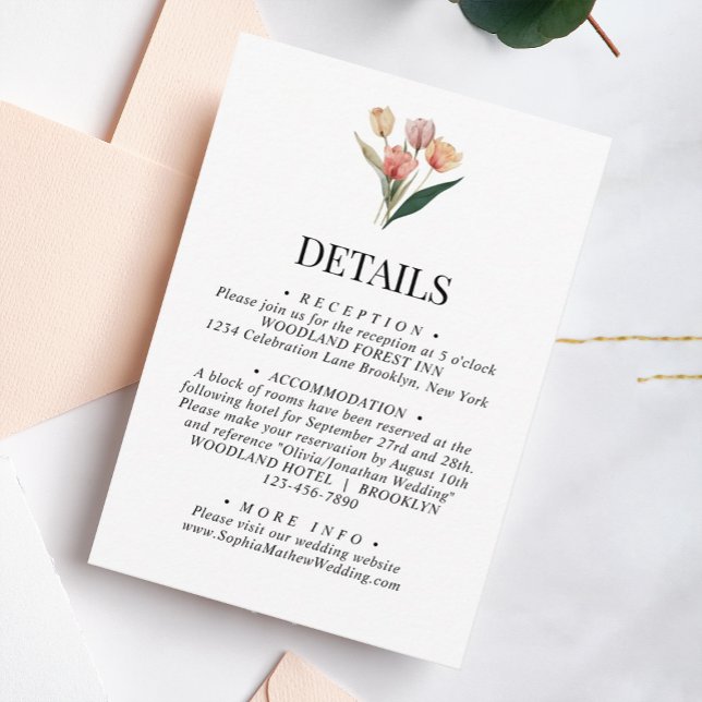 Delicate Soft Tulips Watercolor Wedding Details Enclosure Card (Creator Uploaded)