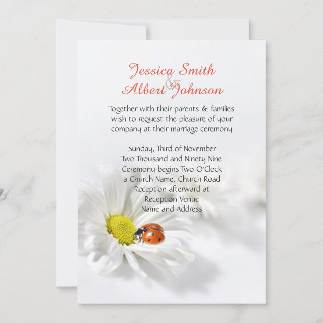 Delicate Spring Daisy Ladybug Wedding Invitation (Front)