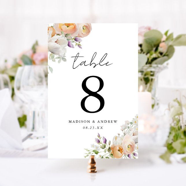 Delicate Spring Floral Bouquets Wedding Table Number (Creator Uploaded)