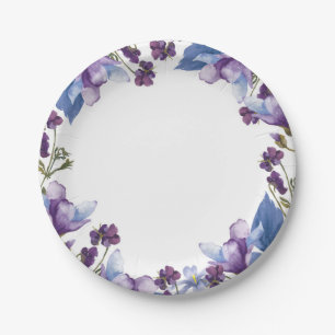 Delicate Spring Flowers Purple Spring Floral Paper Plate