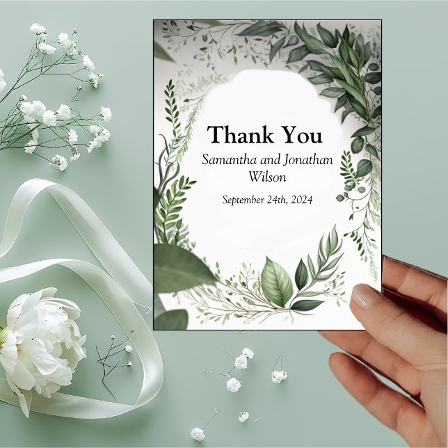 Delicate Spring Leaves Encircle Wedding Thank You Card (Creator Uploaded)