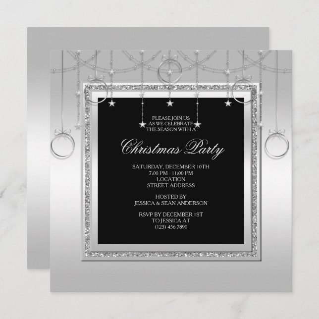 Delicate Stars & Rings Christmas Party Invitation (Front/Back)