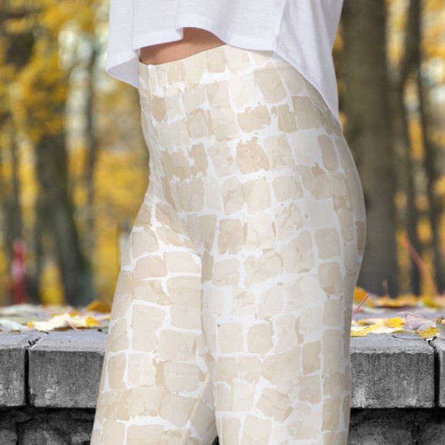 Delicate Stone White Mosiac Print Leggings (Stone Mosiac Leggings)