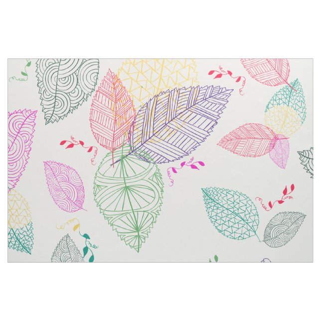 Delicate Stylised Colourful Spring leafs pattern Fabric (Fat Quarter)