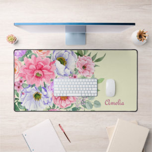 Delicate Summer Garden Florals & Name Desk Mat