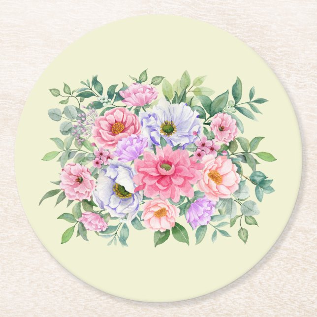 Delicate Summer Garden Party Flowers Round Paper Coaster (Front)
