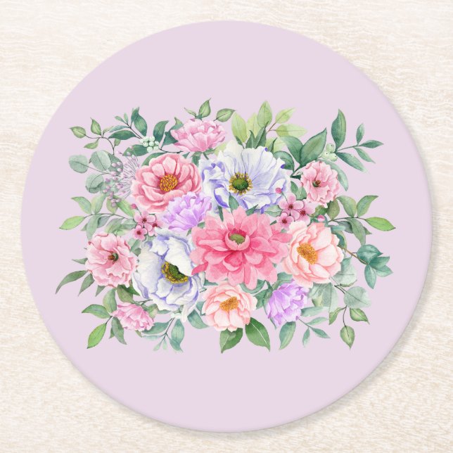 Delicate Summer Garden Party Flowers Round Paper Coaster (Front)