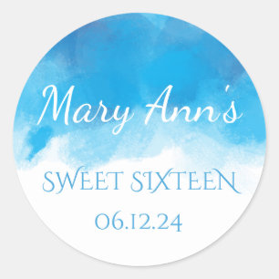 Delicate Sweet 16 Summer Blue Watercolor Classic Round Sticker