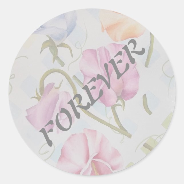 DELICATE SWEET PEAS CLASSIC ROUND STICKER (Front)