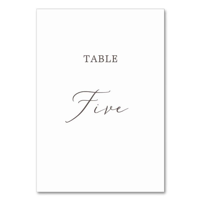 Delicate Taupe Calligraphy Table Five Table Number (Front)