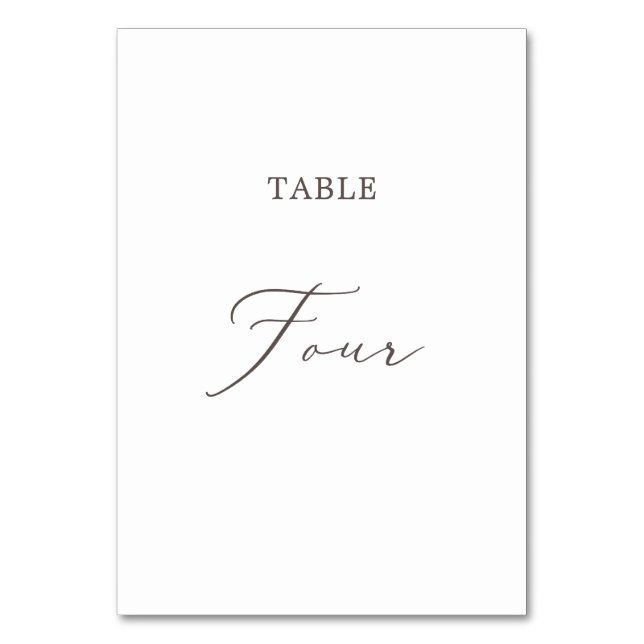 Delicate Taupe Calligraphy Table Four Table Number (Front)