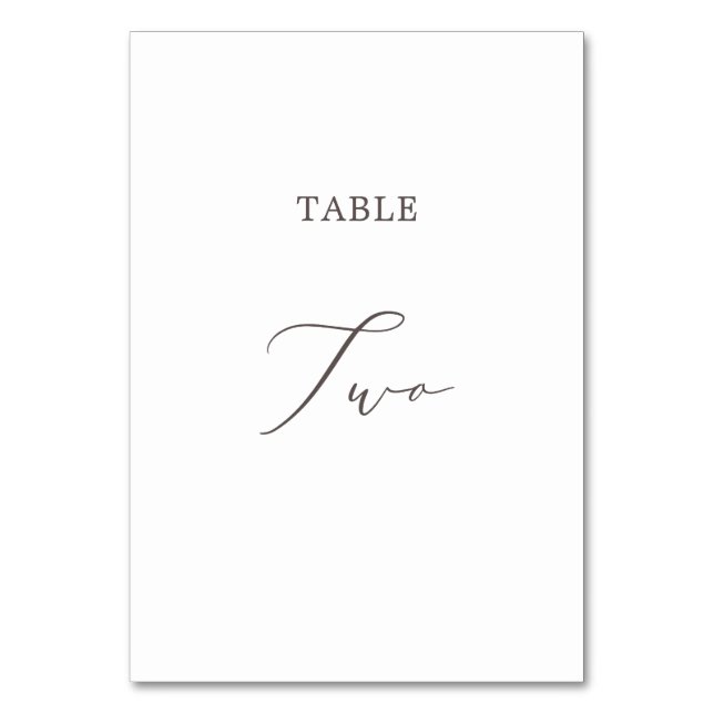 Delicate Taupe Calligraphy Table Two Table Number (Front)