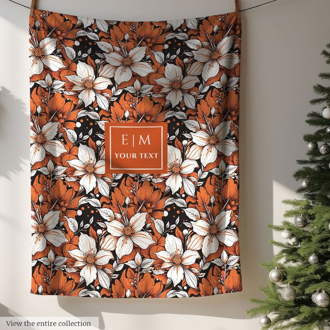 Delicate terracotta and white flowers custom  fleece blanket (Delicate terracotta and white flowers custom Fleece Blanket )