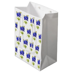 Delicate Texas Bluebonnets on White, Medium Gift Bag